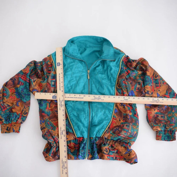 Vintage Teal Nylon Zip Up Lightweight Spring Jacket L - Picture 4 of 10